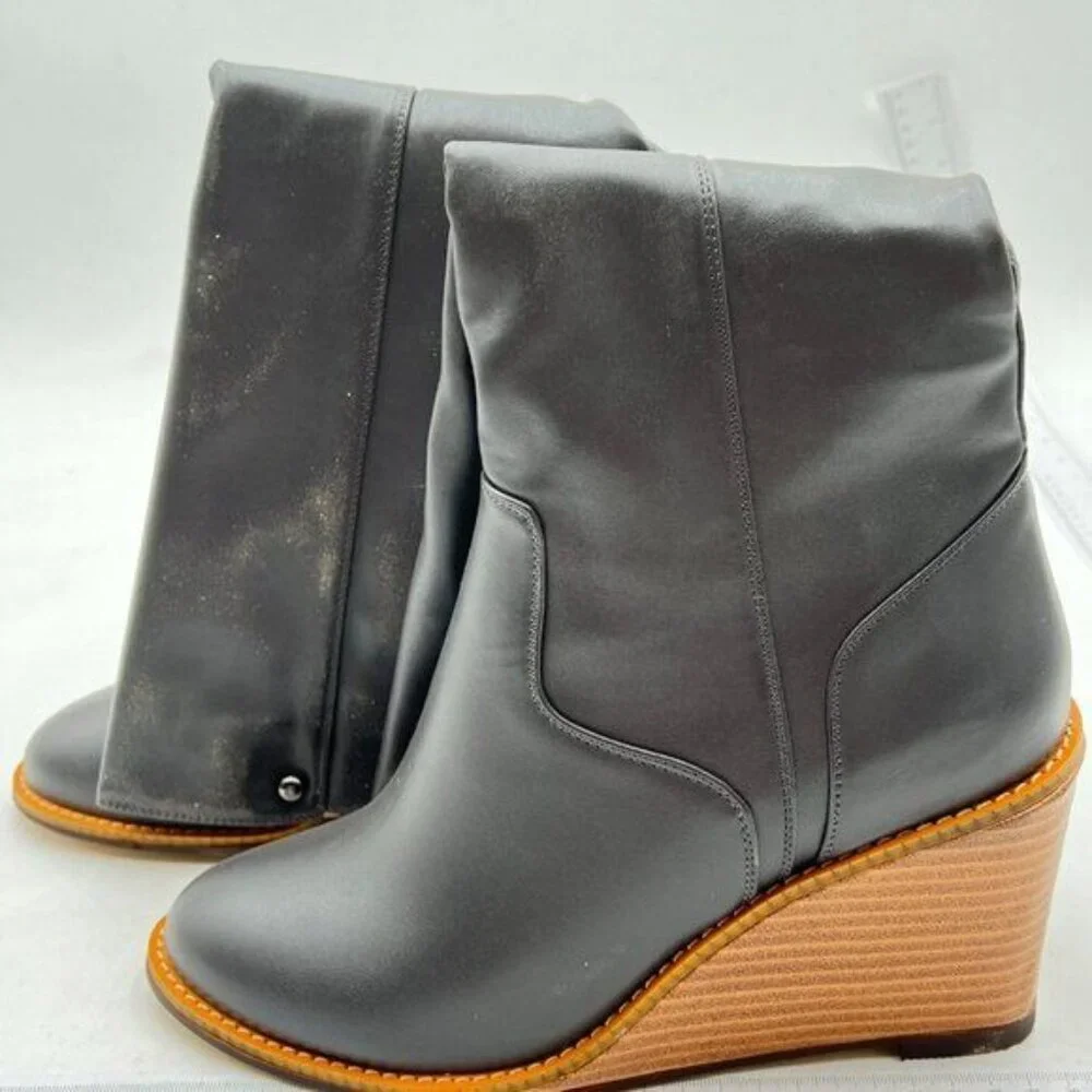 Women Wedge Tall Boot Pointed Toe Grey